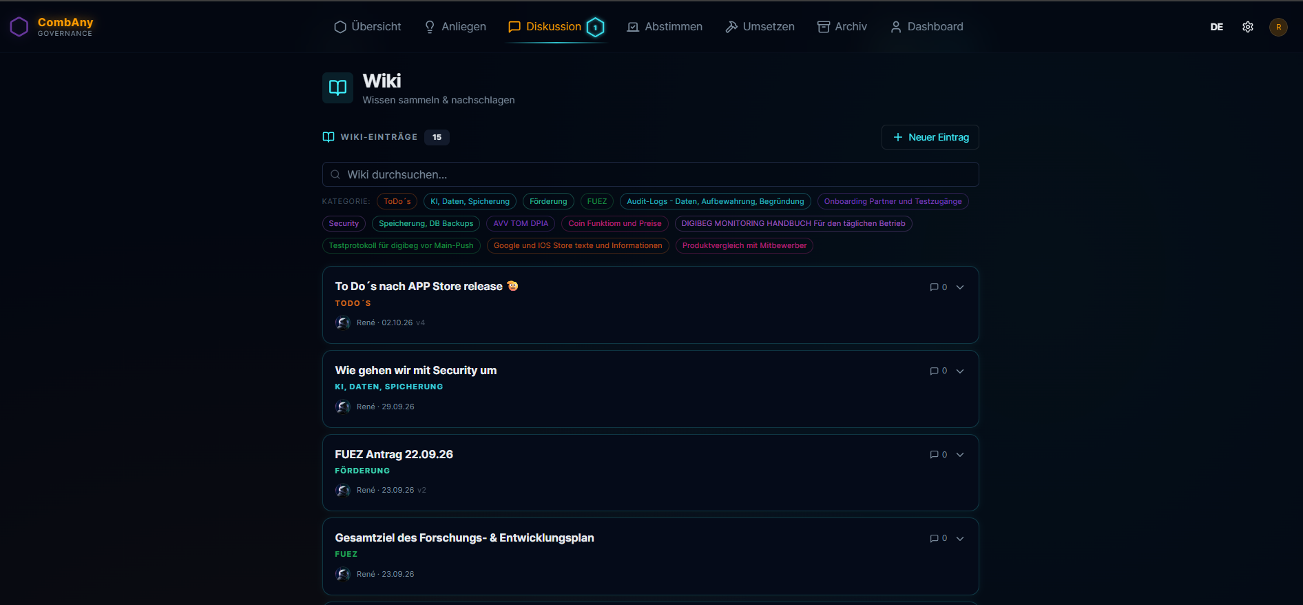CombAny Web App – Wiki Wissensdatenbank